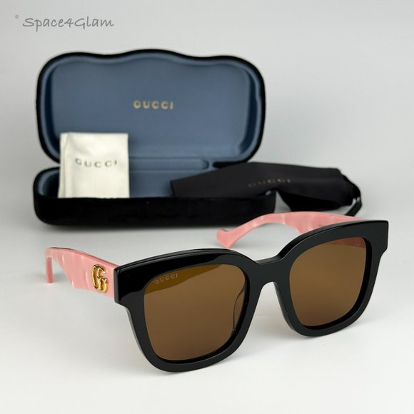 NEW Gucci GG0998S 005 Black Pink Pearl Temples Brown Square Women Sunglasses